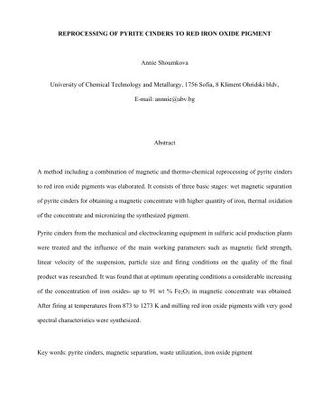 REPROCESSING OF PYRITE CINDERS TO RED IRON OXIDE ...