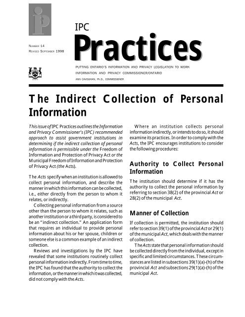Practices #14 - The Indirect Collection of Personal Information