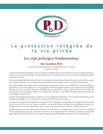 La protection intégrée de la vie privée - Privacy By Design