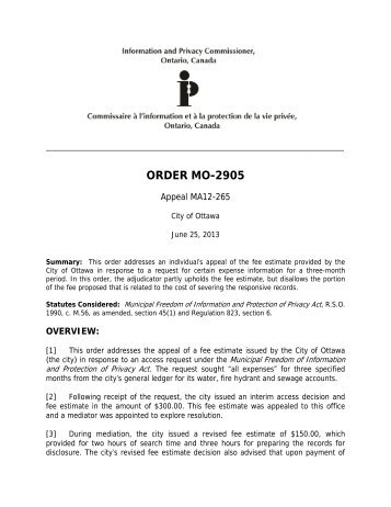 ORDER MO-2905 - Information and Privacy Commissioner of Ontario