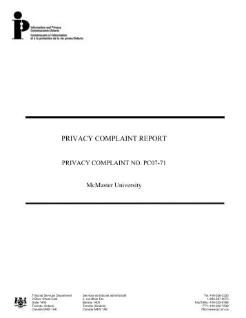 privacy complaint report - Information and Privacy Commissioner of ...