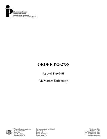 ORDER PO-2758 - Information and Privacy Commissioner of Ontario