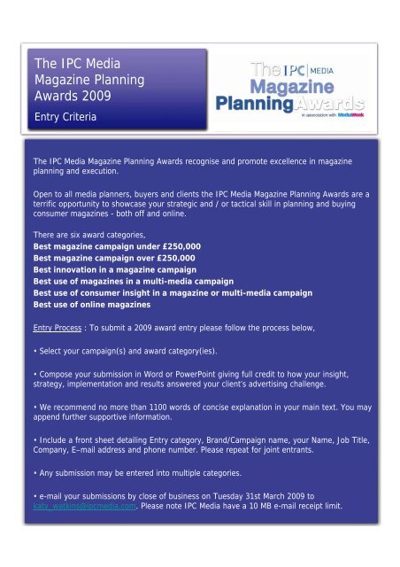 The IPC Media Magazine Planning Awards 2009 - IPC | Advertising