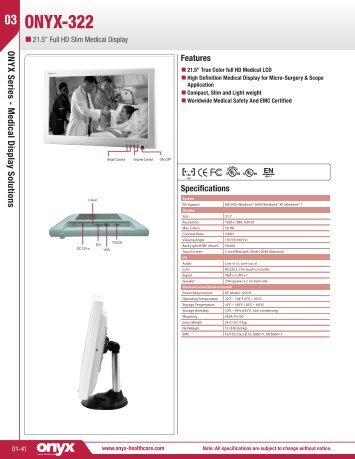 Datasheet: ONYX-322 - High Brightness Slim Medical Display - ipcas