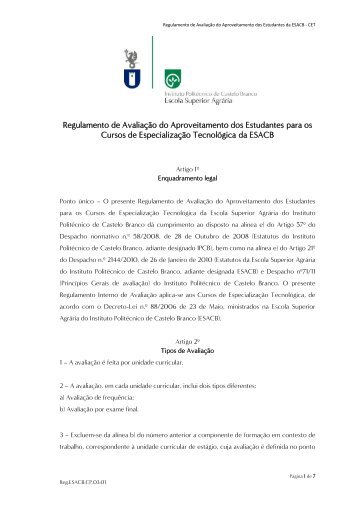 Regulamento de AvaliaÃ§Ã£o do Aproveitamento dos Estudantes para ...