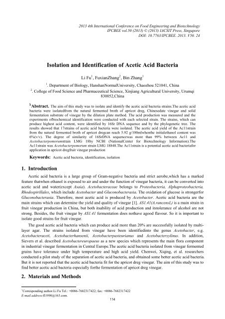 Isolation and Identification of Acetic Acid Bacteria - ipcbee