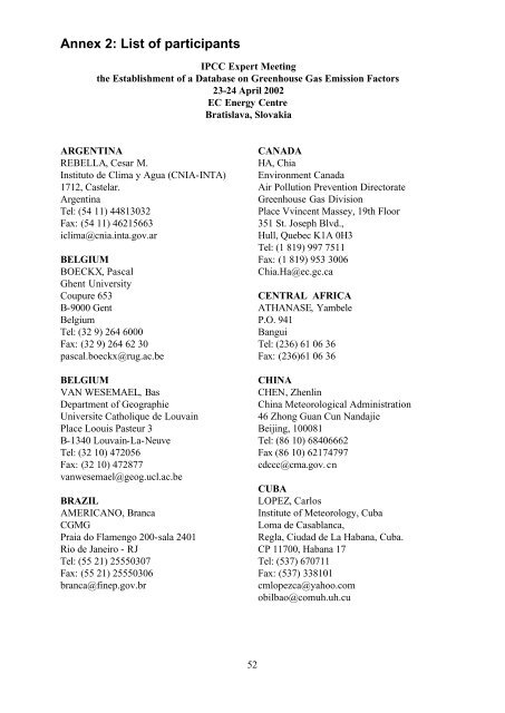 List of participants - IPCC - Task Force on National Greenhouse ...