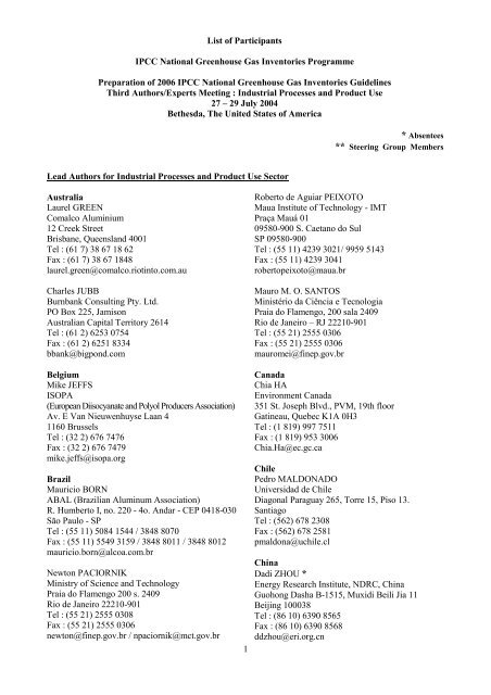 List of Participants - IPCC - Task Force on National Greenhouse Gas ...