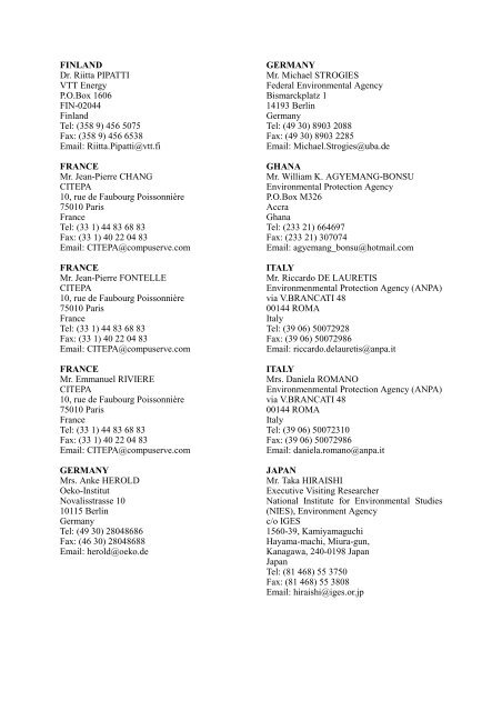 list of participants - IPCC - Task Force on National Greenhouse Gas ...