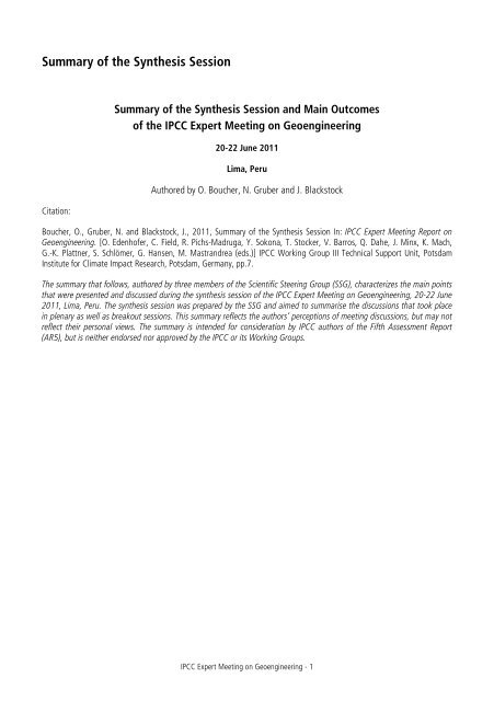 IPCC Expert Meeting on Geoengineering