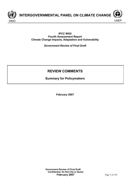 intergovernmental panel on climate change review comments - IPCC