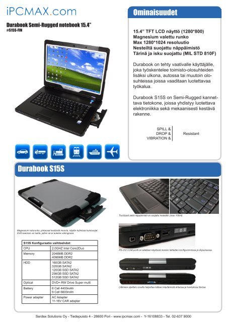 Durabook S15S Ominaisuudet - iPCMAX.com