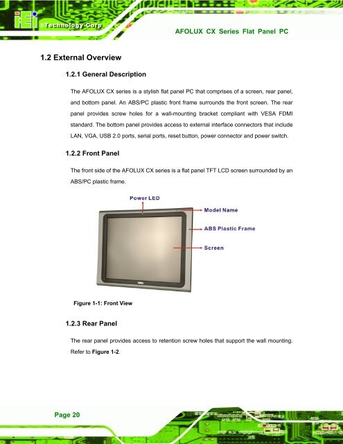 AFOLUX CX Series Flat Panel PC User Manual - iPCMAX.com