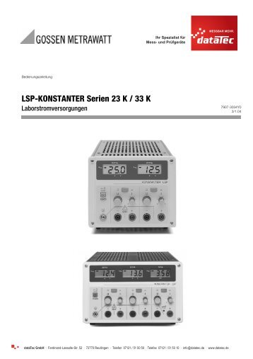Gossen Metrawatt - Lsp-Konstanter Serien 23 K / 33 K