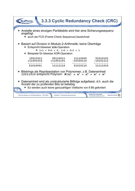 Kommunikation und Datenhaltung 3. Protokollmechanismen