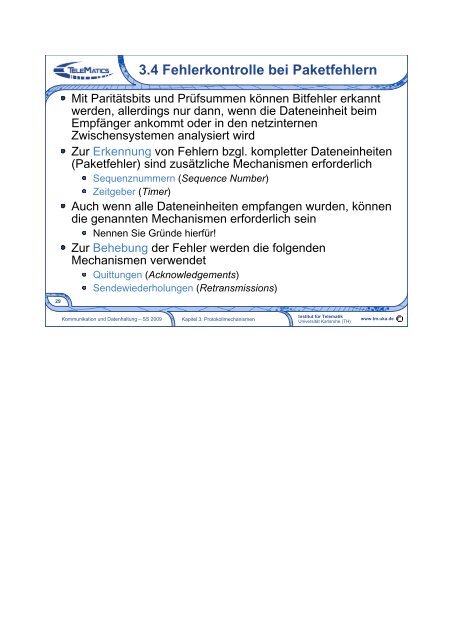 Kommunikation und Datenhaltung 3. Protokollmechanismen