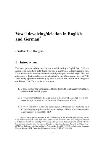 Vowel devoicing/deletion in English and German - IPdS in Kiel