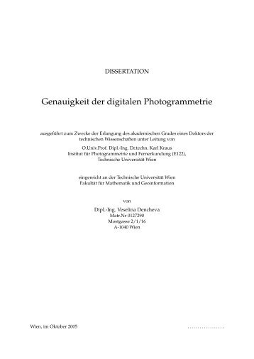 Genauigkeit der digitalen Photogrammetrie - Institute of ...
