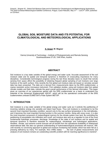 global soil moisture data and its potential for climatological and ...