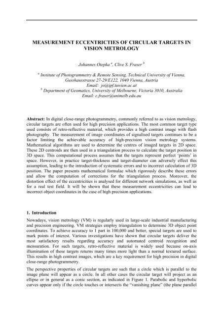 measurement eccentricties of circular targets in vision metrology