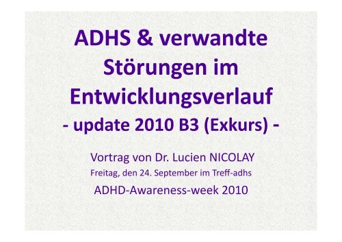 ADHS & verwandte StÃ¶rungen im Entwicklungsverlauf