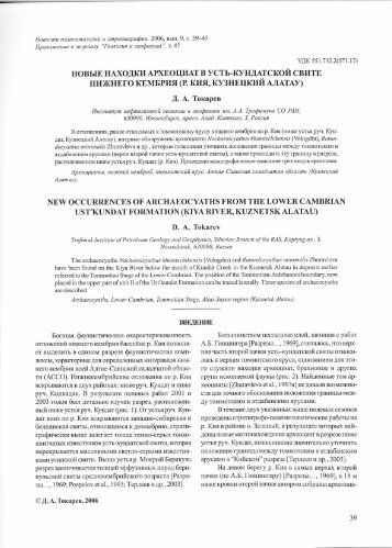 НОВЫЕ НАХОДКИ АРХЕОЦИАТ В УСТЬ-КУНДАТСКОЙ СВИТЕ