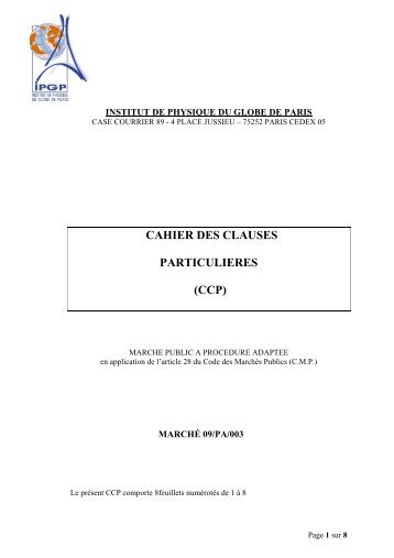 cahier des clauses particulieres (ccp) - Institut de Physique du Globe ...