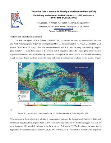 Tectonics Lab. – Institut de Physique du Globe de Paris (IPGP)