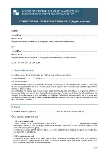CONTRAT DE BAIL DE RESIDENCE PRINCIPALE - IPI Institut ...