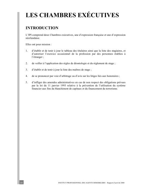 rapport annuel 2008 - IPI Institut professionnel des agents immobiliers