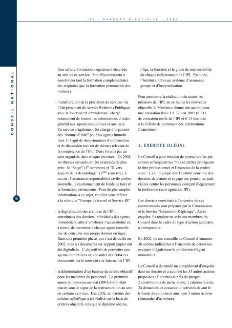 Rapport d'activitÃ© 2002 - IPI Institut professionnel des agents ...