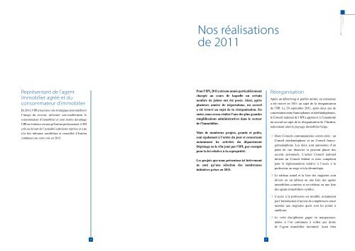 Rapport annuel - IPI Institut professionnel des agents immobiliers