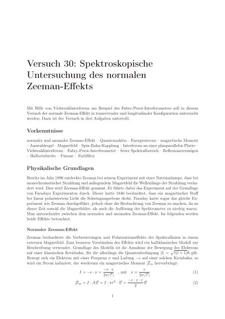 Spektroskopische Untersuchung des normalen Zeeman-Effekts