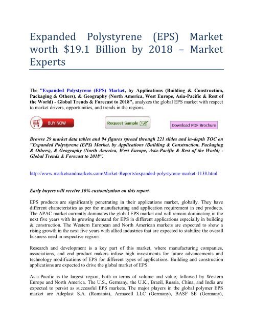 Expanded Polystyrene (EPS) Market worth $19.1 Billion by 2018 – Market Experts