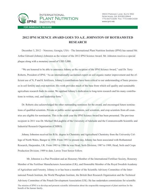 PDF of this press release - International Plant Nutrition Institute