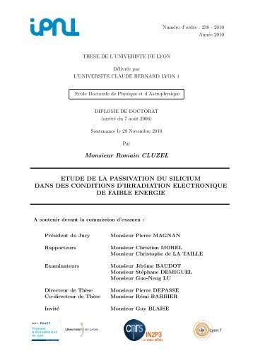 Etude de la passivation du Silicium dans des - IPNL - IN2P3