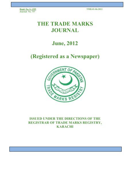 THE TRADE MARKS JOURNAL June, 2012  - IPO Pakistan