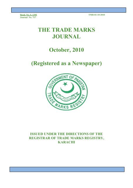 THE TRADE MARKS JOURNAL October, 2010 ... - IPO Pakistan