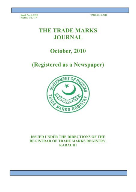 The Trade Marks Journal October 2010 Ipo Pakistan