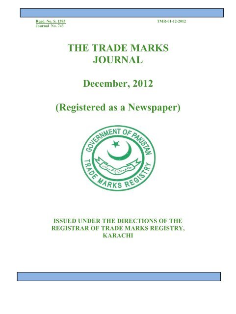 THE TRADE MARKS JOURNAL December, 2012  - IPO Pakistan
