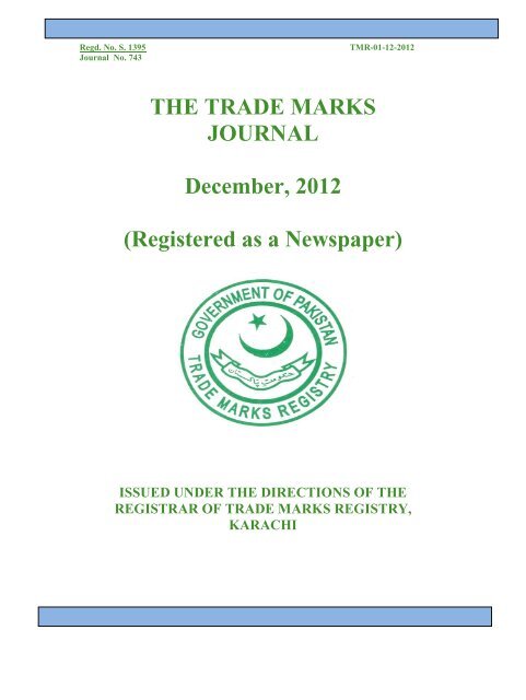 THE TRADE MARKS JOURNAL December, 2012 - IPO Pakistan