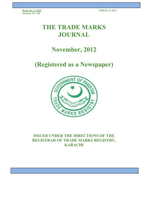 THE TRADE MARKS JOURNAL November, 2012 ... - IPO Pakistan