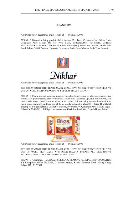 THE TRADE MARKS JOURNAL March, 2013 ... - IPO Pakistan