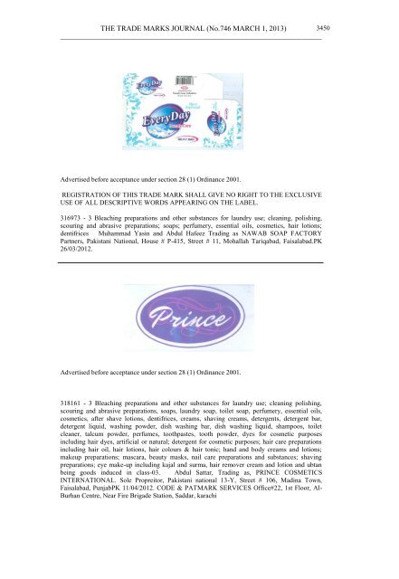 THE TRADE MARKS JOURNAL March, 2013 ... - IPO Pakistan