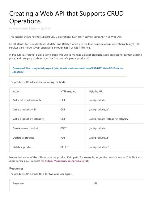 Creating a Web API that Supports CRUD Operations