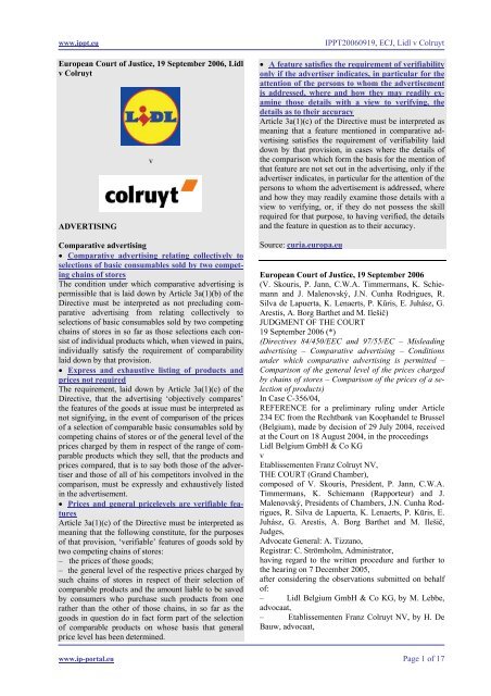 Case C 356/04 Lidl - IPPT.eu