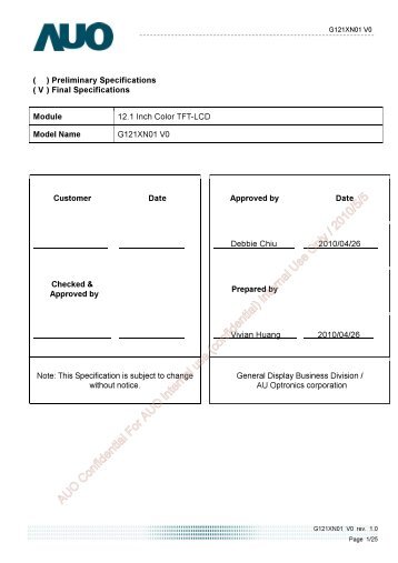 AUO Confidential For AUO internal use (confidential) Internal Use Only