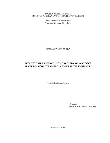 wpÅyw implantacji jonowej na wÅasnoÅci materiaÅÃ³w z ... - IPPT PAN