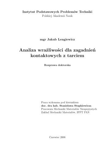 Analiza wrazliwoÂ±ci dla zagadnien kontaktowych z tarciem - IPPT PAN