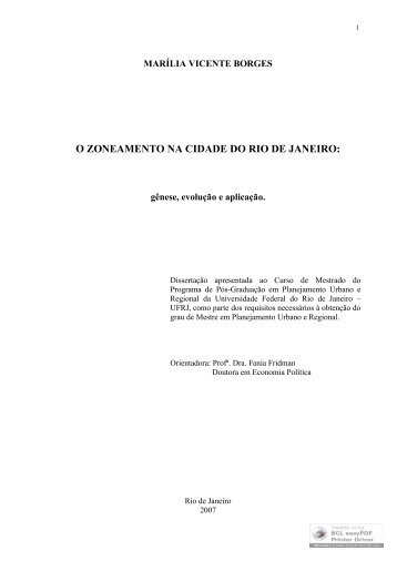 O ZONEAMENTO NA CIDADE DO RIO DE JANEIRO: - Ippur - UFRJ